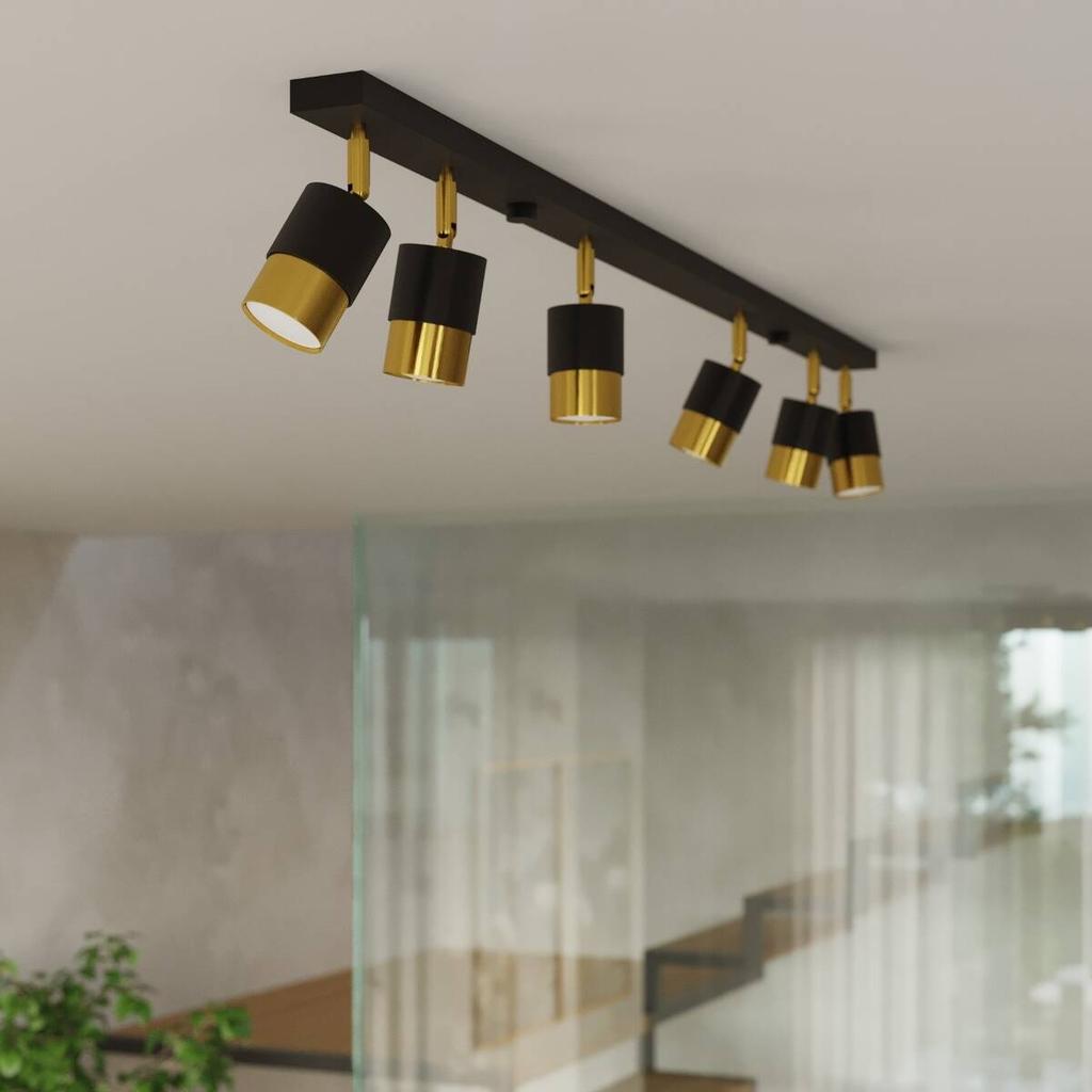 Spot Sufitowy Czarny Podłużny Potrójny Klosz Złoty 3Xgu10 10W Nero Sl.1071 Sollux Lighting