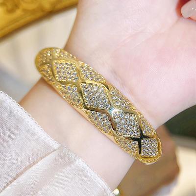 WWJ Exaggerated Dubai Arab Bling Golden Zircon Bangle Wedding Party Woman Aristocratic Retro Bangles Jewelry