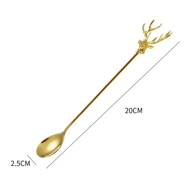 Stainless Steel Milu Deer Coffee Cake Spoon Fork Dessert Spoons Stirring Teaspoon Ice Cream Spoon Fruit Fork Kitchen Supplies