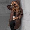 Giacca Imbottita Trapuntata da Donna con Zip e Cappuccio Stampa Leopardo Coulisse Manica Lunga Lunghezza Media Cappotto Invernale
