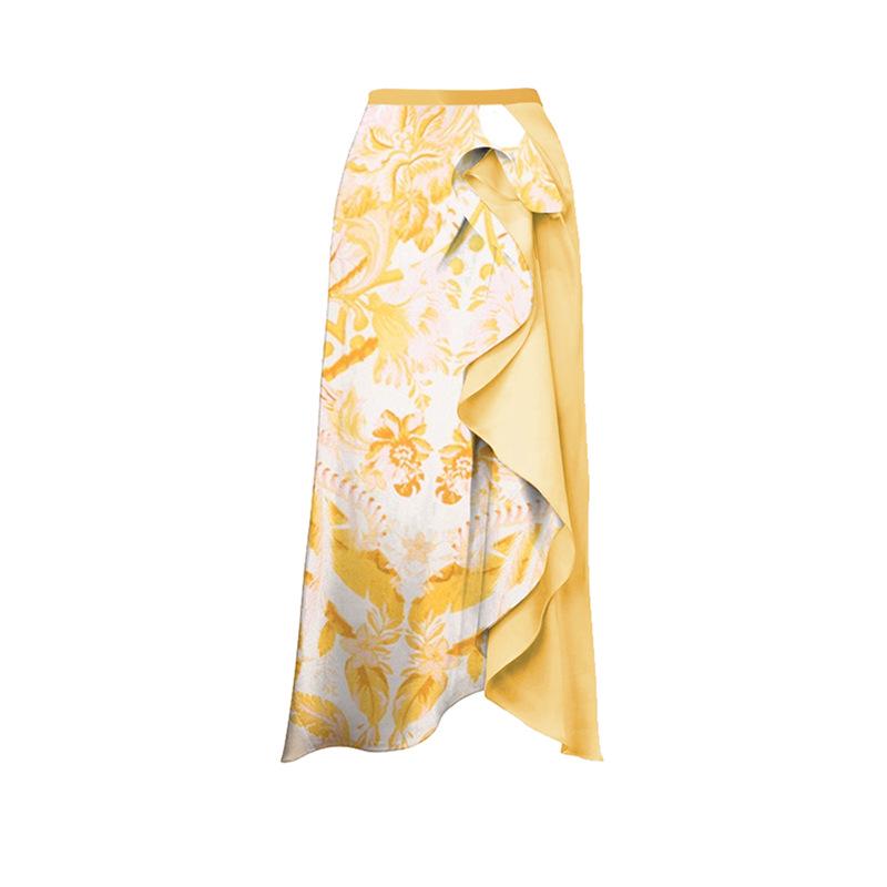 

Европейская и американская праздничная юбка миди с принтом - Популярный пляжный стиль для женщин Extra Large жёлтый