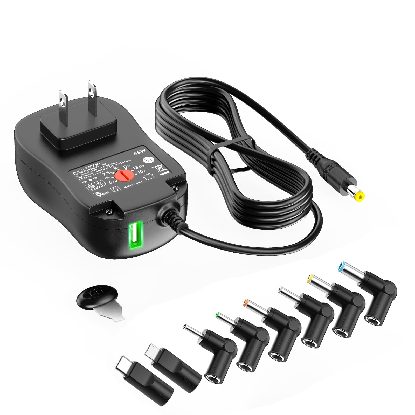 

Адаптер переменного тока Powseed 3A 45W 15V 12V 9V 6V 5V, многовольтный адаптер, зарядное устройство типа C 3A, порт USB 5V 2A, бытовая техника, маршрутизатор, видеонаблюдение, планшет, динамик, видео