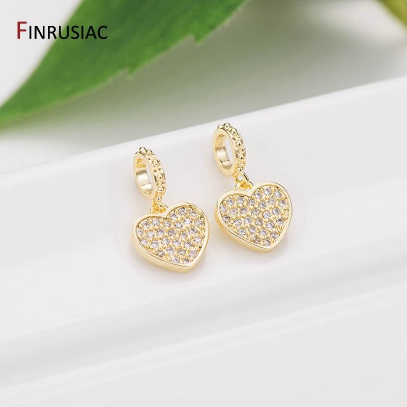 

14k gold plated inlaid zircon rhinestone heart moon stars charms for diy bracelets jewelry making 2 pieces