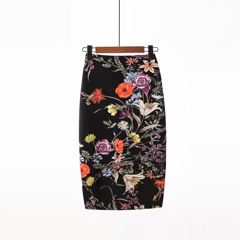 Printed Elegant Temperament Skirt Ladies Fashion Floral Bag Hip Skirt Sexy Summer Cool Retro Style