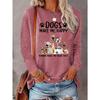 2026 Women's Spring and Summer Casual Slogan Dog Print Round Neck Solid Color Long Sleeved Pullover T-shirt