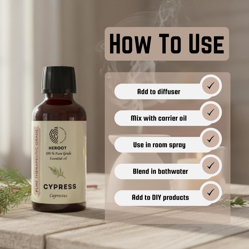 Heroot Ulei Esențial de Chiparos | Ulei Esențial de Cupressus Sempervirens | Ulei Aromatic Proaspăt Lemnos