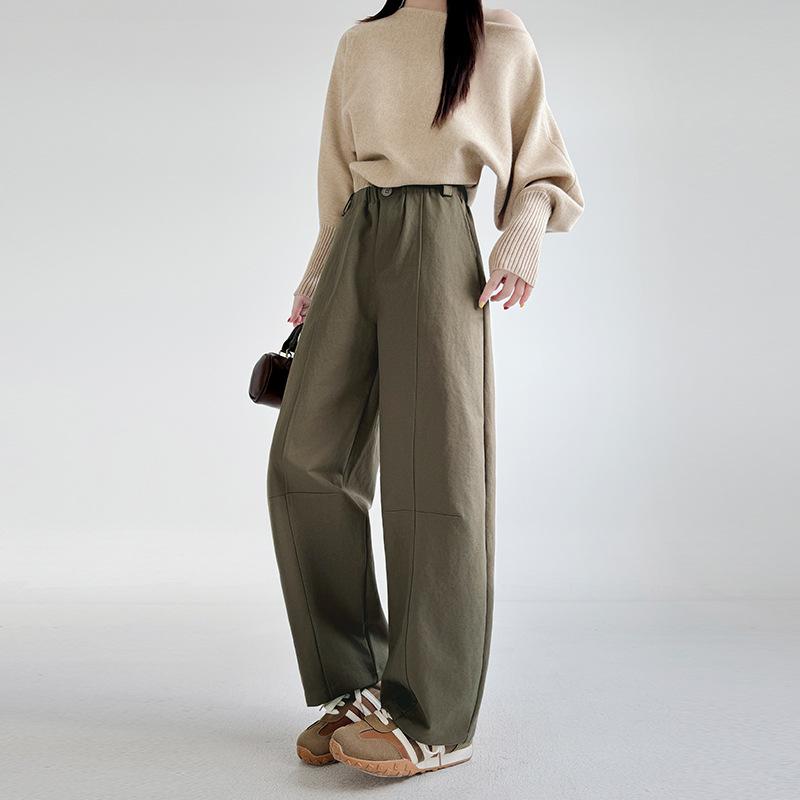 Khaki High-waisted Straight-leg Pants Women's Pants Spring and Autumn New Thin Nine-point Casual Pants Small Wide-leg Pants