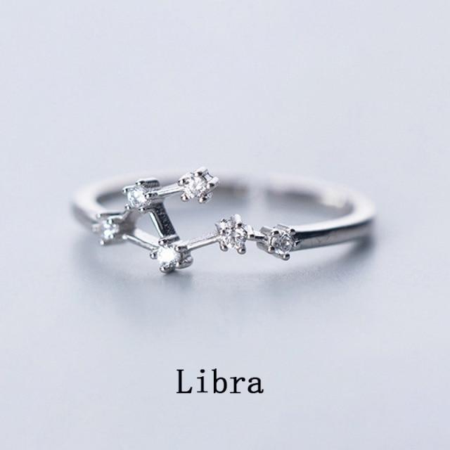 

12 колец созвездий для женщин, регулируемые кольца с кубическим цирконием, серебряные ювелирные изделия, подарки