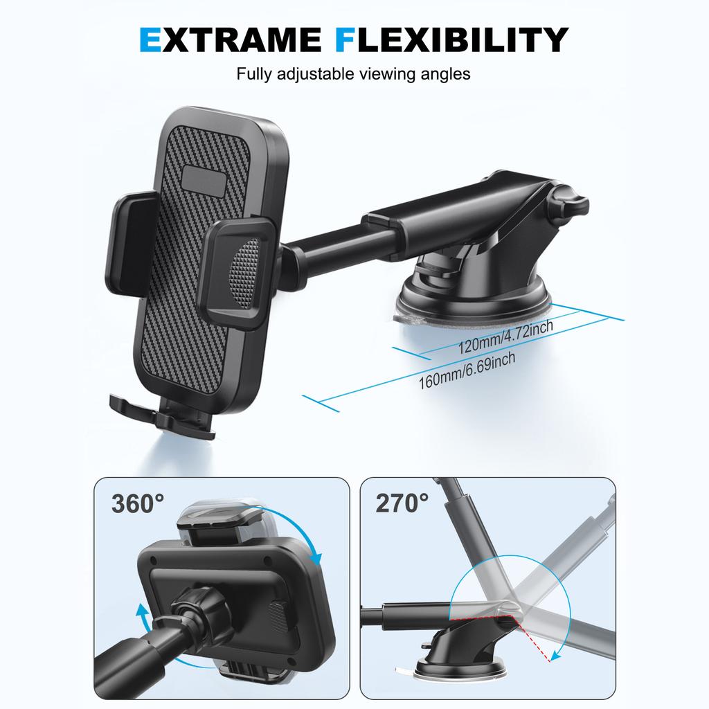 Multifunctional Car Phone Holder, Retractable Dashboard Windshield Suction Cup Mount, Universal Navigation Stand for All Smartphones