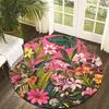 Pink tropical flower jungle Flannel-printed round floor mats are slip-resistant Suitable for room bedroom terrace garden carpets