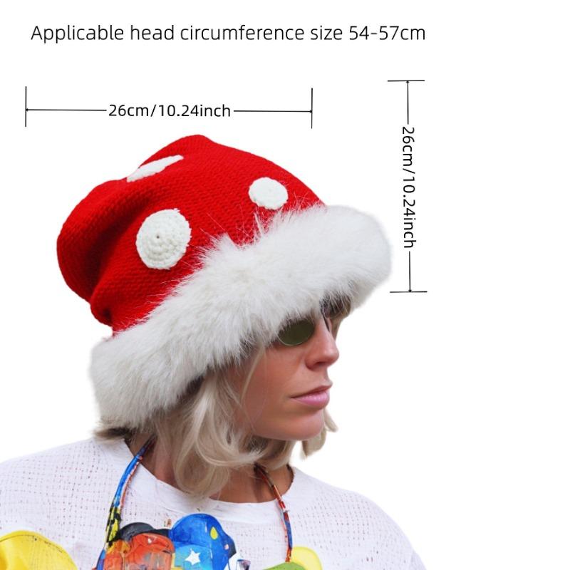 Hat Cute Imitation Rabbit Hair Mushroom Hat Knitted Wool Hat Thickened Warm Plush Hat Women's Pile Hat