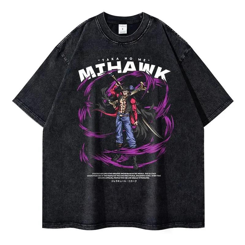 One Piece Roronoa Zoro Three Swords Printed Tshirt Mens and Womens Washed Tshirt High Quality Vintage Cotton Tshirt Tops