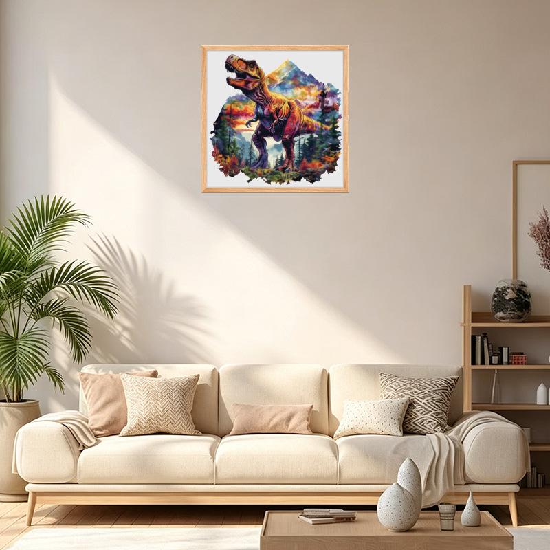 Retro T-Rex Wooden Jigsaw Puzzle and Piggy Bank Toy Gift