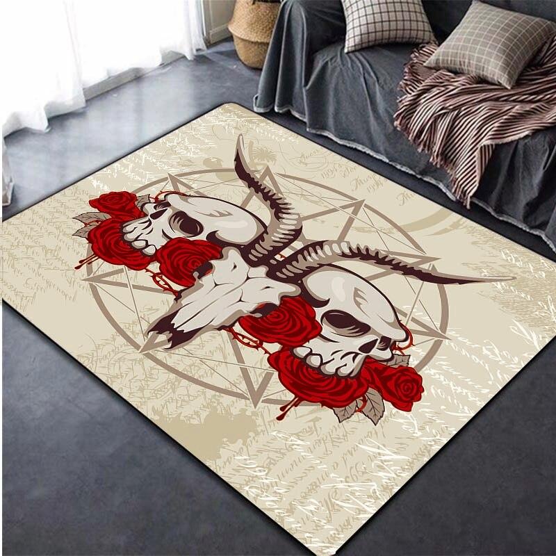 3D-gedruckte Teppiche mit Totenkopf, satanischer Ziege und Dämon, für Schlafzimmer und Büro, weicher, rutschfester, moderner Teppich