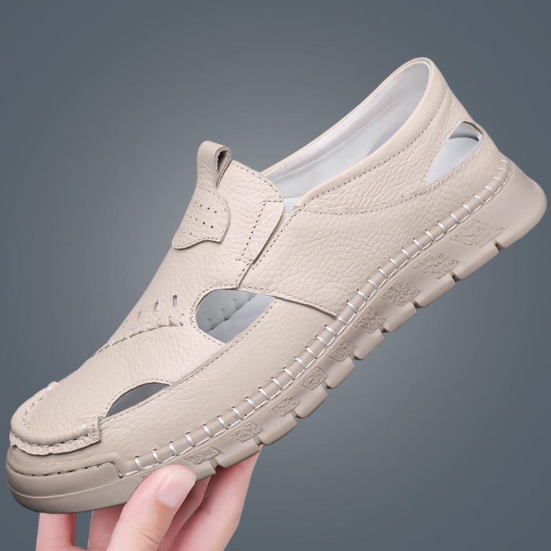 Fashion Casual Hallow Leather Sandals Shoes for Men Fashion Summer New Designer Solid Color Platform Dress Shoes Man