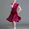 Girls' Latin Dance Velvet Competition Dress - 2025 New Style, Short-Sleeved Summer Design