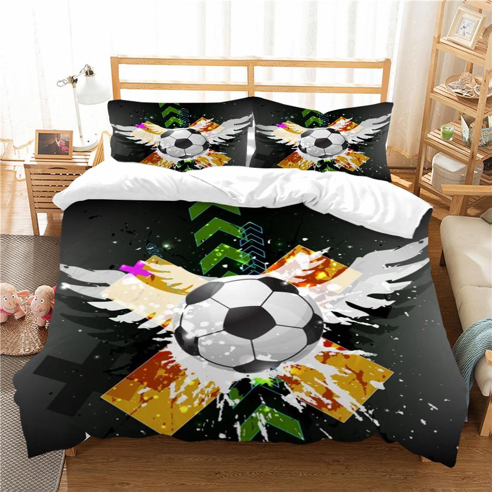 Bettwäsche-Set für Zuhause, Fußball-Druck, gewaschenes Bettbezug-Set, weich, für junge Leute, atmungsaktives Bettwäsche-Set, bequem, weich, Polyester