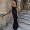 Women's Spaghetti Strap Satin Maxi Dress Slim Fit Solid Color Backless Mermaid Long Dress