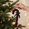 Holiday Party Supplies Velvet Christmas Candy Cane Ornament, Fabric Decoration with Hanging Ornaments Bow, Xmas Tree Decor Pendant for Soft