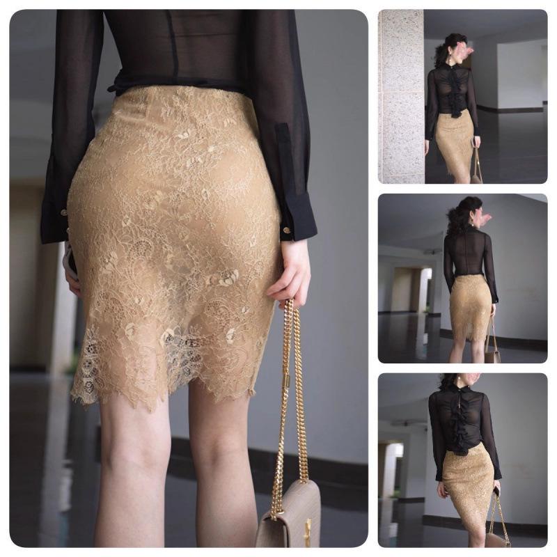 Golden Lace Semi-Sheer Summer Skirt: Lightweight, Hip-Hugging Style for Women S