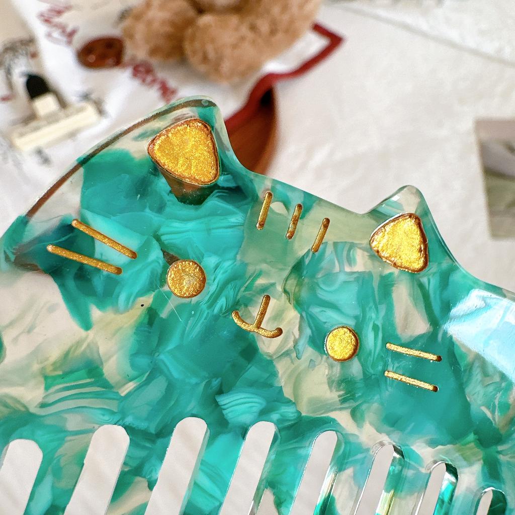 Korean Acetate Wide Tooth Comb for Women  Vintage Cute Cat Design Travel Portable Leopard Print Anti Static Kids Hair Comb