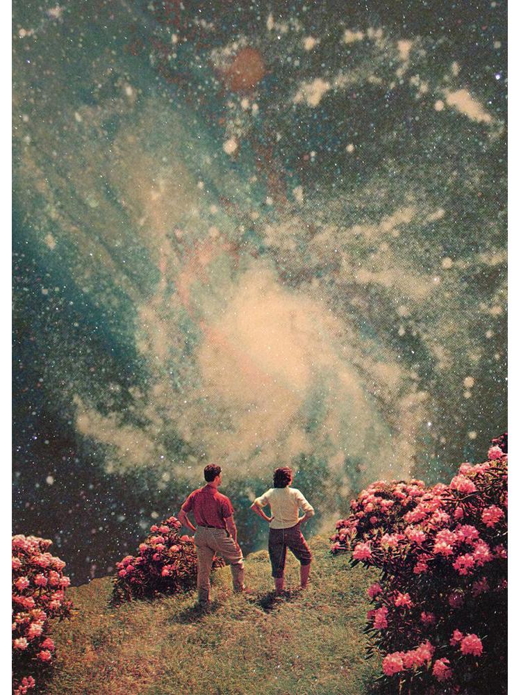 Vinatge Space Collage Night Sky Posters Canvas Painting Galaxy Moon Surrealism Wall Art Picture For Living Room Home Decoration