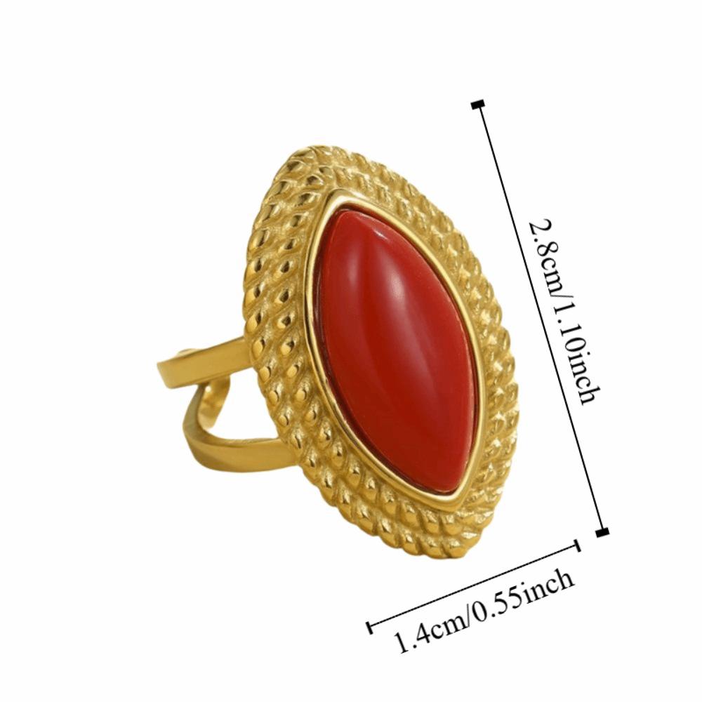 Stainless Steel Agate Oval Opening Rings Waterproof Natural Stone Texture Glossy Shine Ring Gold Color Geometric