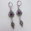 Vintage Ethnic Ancient Silver Filigree Purple Teardrop Gemstone Dangle Earrings for Women Boho Gypsy Hoop Earrings Jewelry Gifts