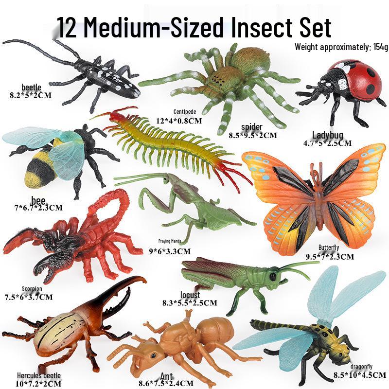 Animal Model Toys Set: Bee, Spider, Centipede, Mantis, Grasshopper, Dragonfly, Butterfly, Beetle, Scorpion, Ant.