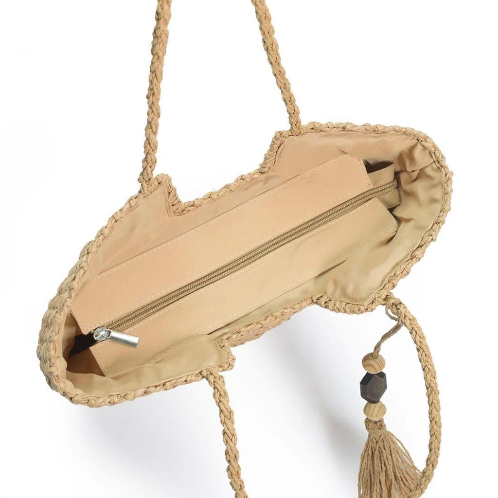 Barcos Genombruten Korgväska, Designerväska, Slitstark Axelväska för Kvinnor, Snygg med Charm, Beige