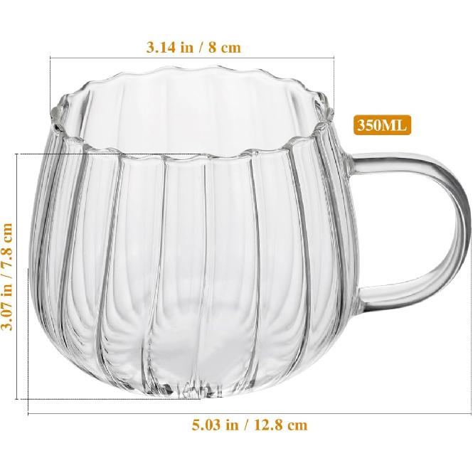 DOITOOL 2Pcs Glass Pumpkin Mug, 350ml Halloween Clear Coffee Cups, Pumpkin Drinking Glasses with Handle, Tea Cups Drinking Glasses for Coffee, Milk,