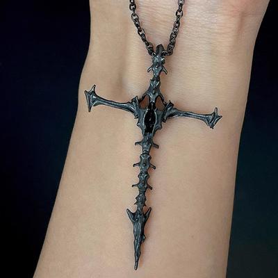 Vintage Hip Hop Punk Gothic Cross Skeleton Necklace Black Jewelry For Women Men Unisex Fashion Gift