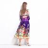 Spring Summer Women Lantern Sleeve Vintage Print Chiffon Oversize Loose Long Maxi Holiday Beach Dresses