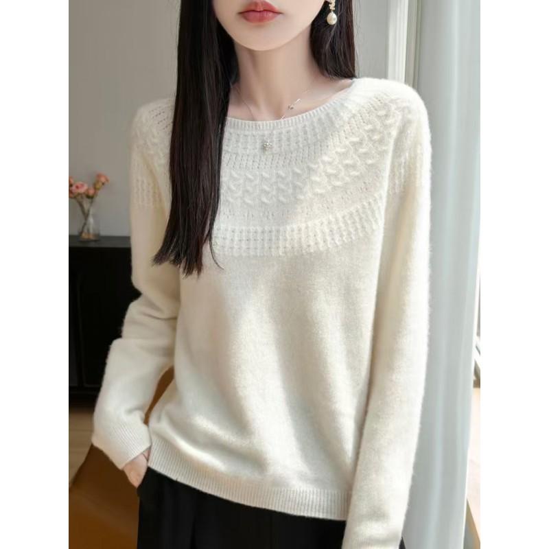 Womens Chunky Knit Sweater With Cable Cutout Detail Round Neck Long Sleeve Loose Fit Winter 2026