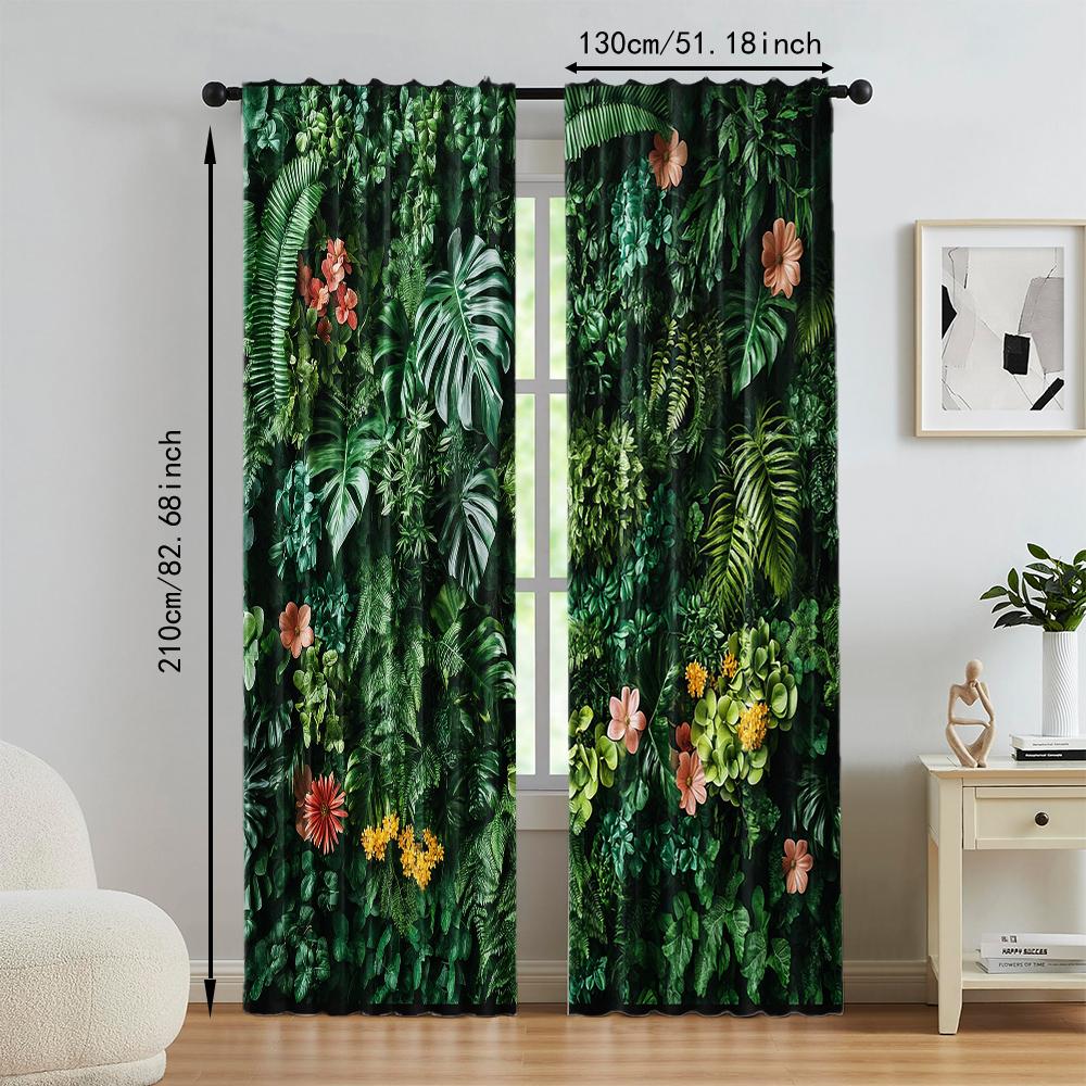 2 pcs, versatile polyester transparent curtains for home decoration Palm Leaves for use in bedrooms and living rooms