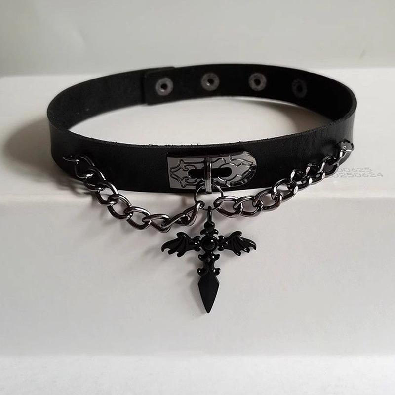  Girl Style Wine Red Leather Cross Choker Collarbone Chain Whitening Necklace