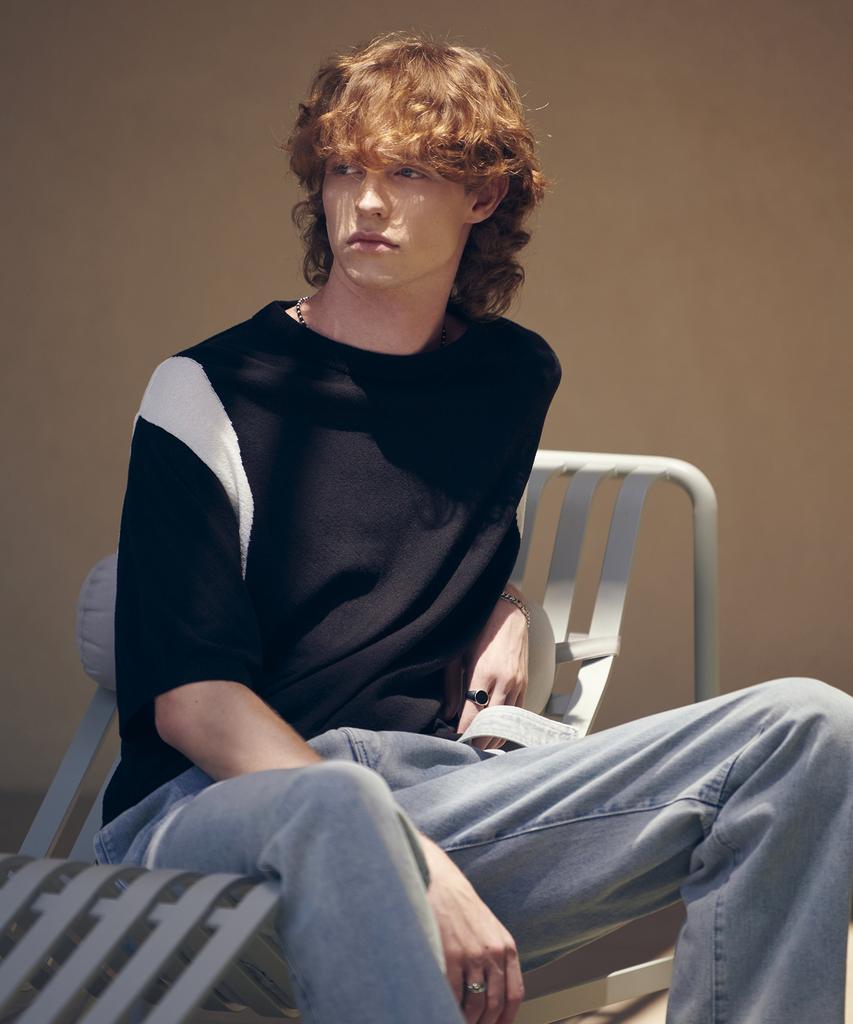 KNITTED Summer Varsity Short Sleeve Knit Tee Black