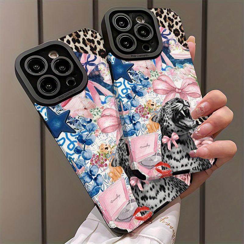 Leopard Floral Sheepskin Leather Phone Case For iPhone 17 16 16e Air 15 14 13 12 11 Pro XS Plus Max XR Camera Protect Shockproof