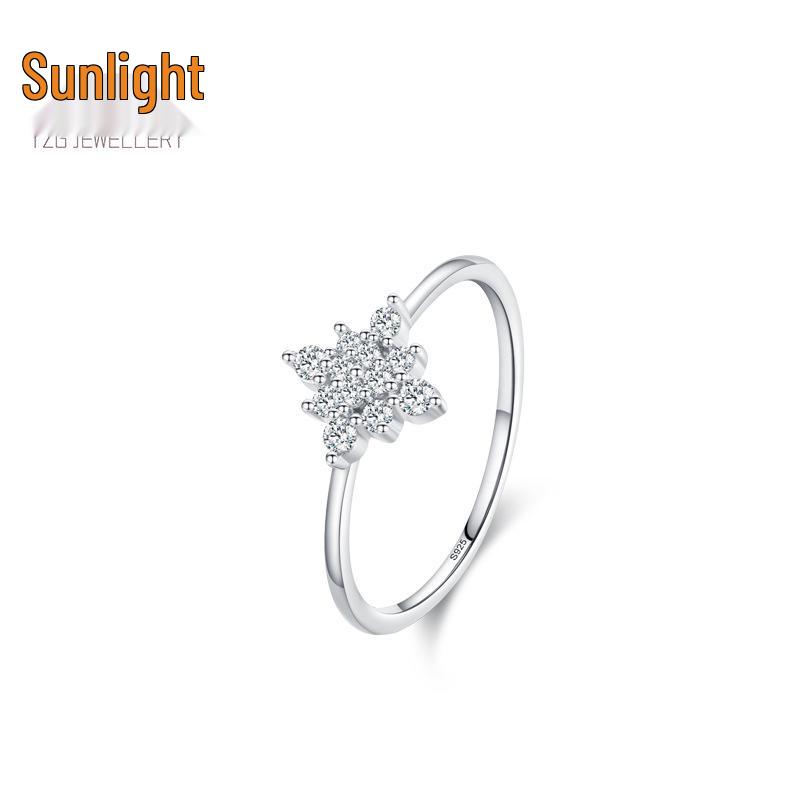 

S925 Sterling Silver Snowflake Diamond Ring – Elegant Thin Ring for Women, Japanese & Korean Style, Perfect Christmas Gift US Size 9 серебряный