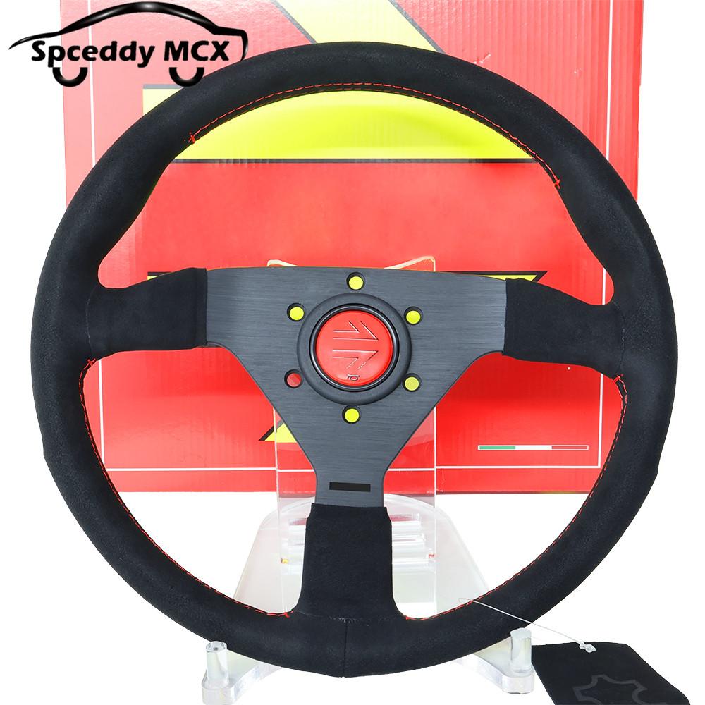 V2 12.5inch Suede Leather Racing Steering Wheel 13inch 320mm Car Drift Sports Steering Wheel Red Stitching Line Red line