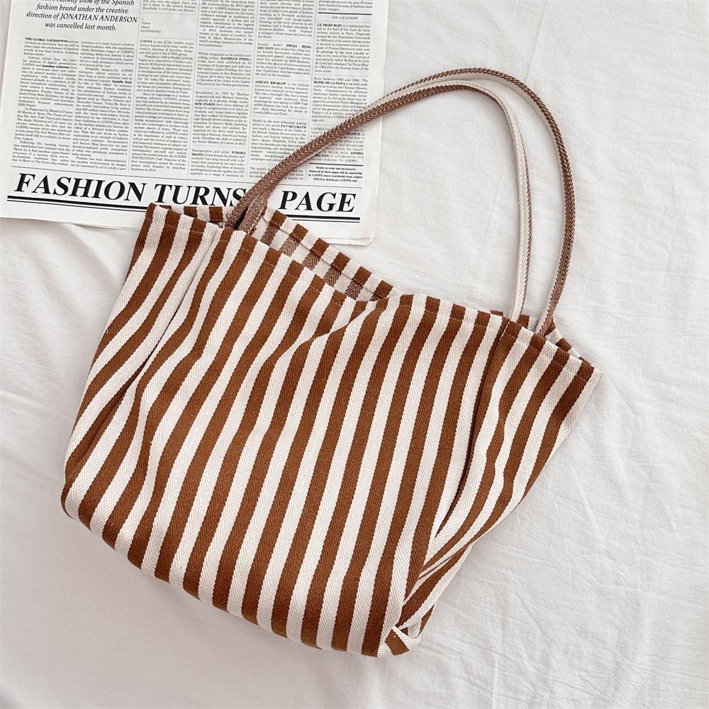 Stylish Soft Fabric Multi-color Stripe Tote Bag Perfect For Everyday And Travel