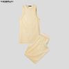 INCERUN Summer Men Beach Sets Sleeveless Hollow Tops Elastic Waist Pants Two-piece Suits