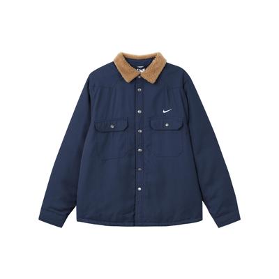 Einfarbiges Logo-Print Button-Up Kragenjacke Herren Oberbekleidung Blau DQ6329-410