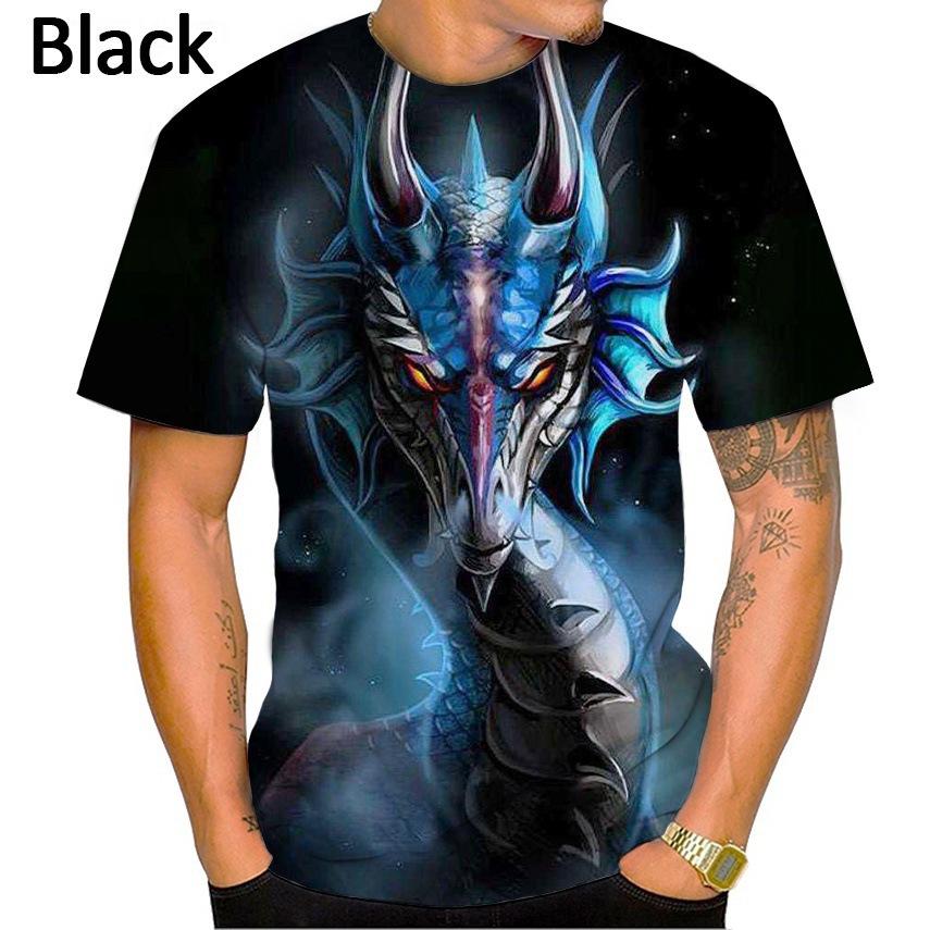 Summer Round Neck Dragon Series 3D Print Top Fashionable Casual Short Sleeved Men's T-shirts