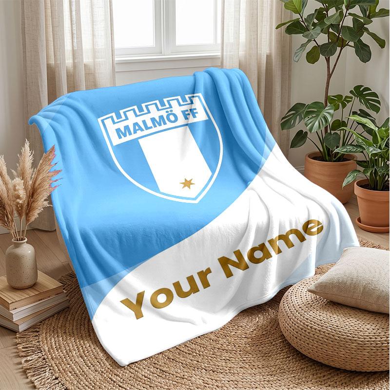 Malmö FF Testo Nome Personalizzato Coperta in Flanella Logo Calcio Coperta Plaid in Pile Personalizzata Regalo Speciale per Divano Camera da Letto Casa