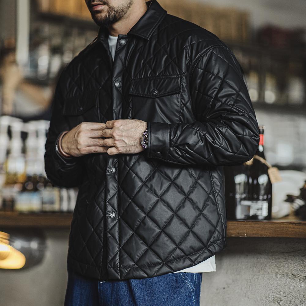 Maden Retro Quilted Diamond Grid Jacket Loose Fit Cotton-padded Coat Collar Warm Versatile Men's Outerwear for Autumn and Winter