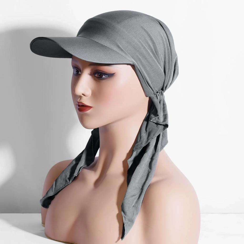 Muslim Hijab Turban Hat Women Baseball Cap Sun Visor Hats Headscarf Turban Scarf Durag Brim Cap Women Pre-Tied Bandana Scarves
