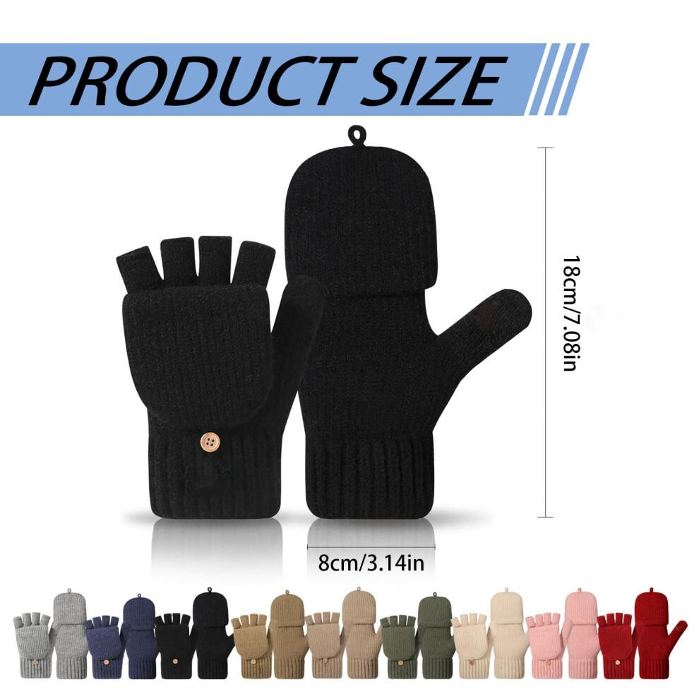 Winter Thermal Fingerless Gloves, Knitted Convertible Mittens with Touchscreen, Windproof & Warm – Gray, Compatible with All Touchscreens