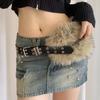 1pcs PU Studded Leather Fur Belt Faux Fur Spicy Girl Style Furry Waistband Korean Style Jeans Decor Y2K Waistband