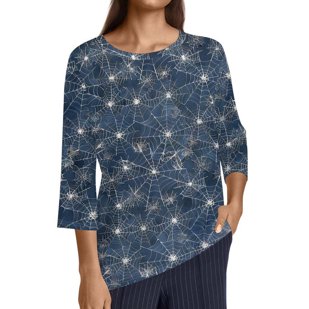 Women's Fashion Casual Three-quarter Sleeve Halloween Printed Round Neck Top